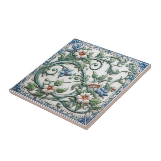 Blau-weiße Blumenstraube Fliese (Seite)