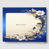 Blau Weiße Blumenverzierung Gästebuch (Rückseite)