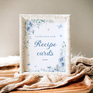 Blau-weiße Blüte Verlasse hier Ihre Rezept-Karte Poster