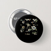 Blau Weiße Blütenmuster - Weiße dunkle Äse Button (Vorne & Hinten)