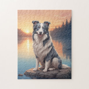 Blau-weiße Border Collie Puzzle