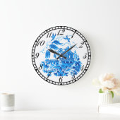 Blau-weiße China Blaues Blumendesign Große Wanduhr (Zuhause)