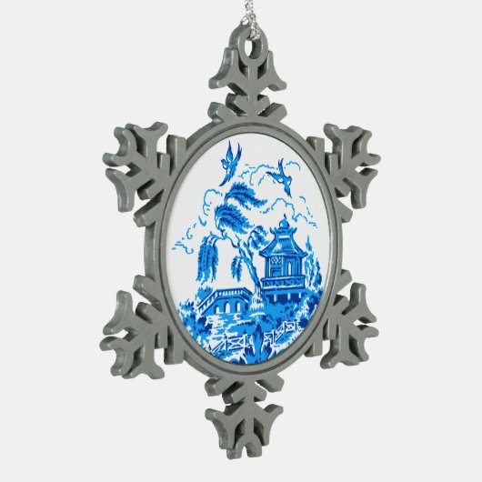 Blau-weiße China Blaues Blumendesign Schneeflocken Zinn-Ornament (Links)