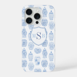 Blau-Weiße China-Druck-Monogramm-Wasserfarbe iPhone 15 Pro Hülle