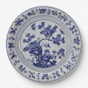 Blau-Weiße Chinoiserie Blumige Falsche China-Ware Pappteller