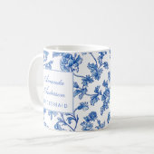 Blau-weiße Chinoiserie-Brautjungfer-Geschenk Kaffeetasse (Vorderseite Links)