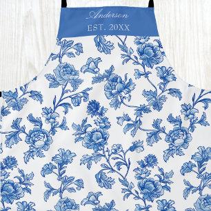 Blau-weiße Chinoiserie mit individuellem Namen Schürze