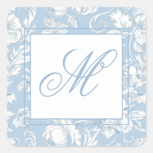 Blau-weiße Chinoiserie-Monogramm Quadratischer Aufkleber