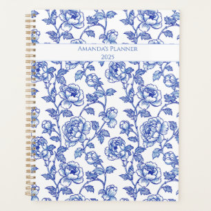 Blau-weiße Chinoiserie-Rose Planer
