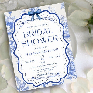Blau Weiße Chinoiserie Vintage Floral Tee Party Einladung
