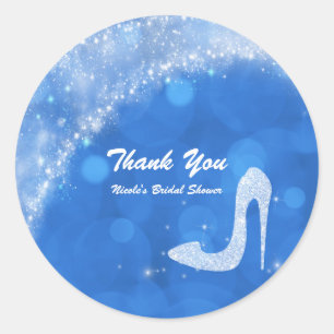 Blau-weiße Cinderella-Sparkle-High-Heel-Party Runder Aufkleber