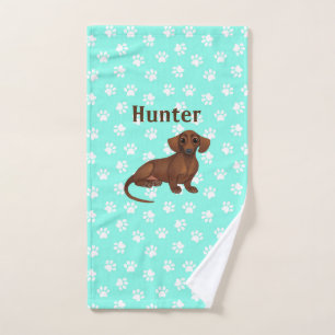 Blau-weiße Dachshund-Pfotenabdruck-Handtuch Handtuch