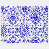 Blau-weiße Damask-Muster Elegant Fleecedecke (Vorderseite (Horizontal))