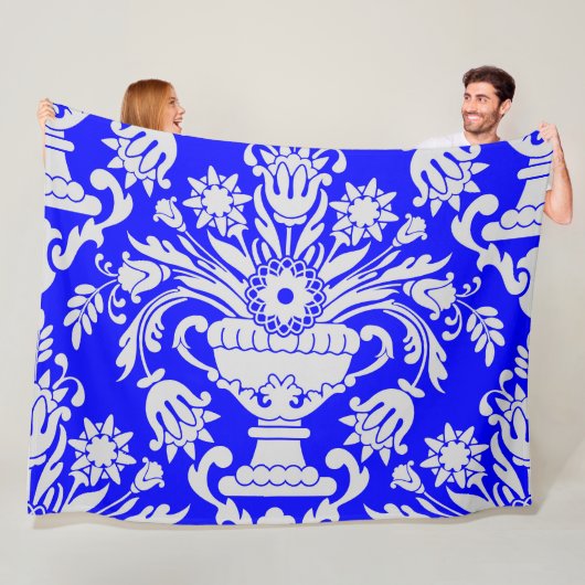 Blau-weiße Damask-Muster Elegant Fleecedecke (Beispiel)