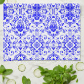 Blau-weiße Damask-Muster Elegant Geschirrtuch (Gefaltet)