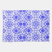 Blau-weiße Damask-Muster Elegant Geschirrtuch (Horizontal)