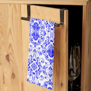 Blau-weiße Damask-Muster Elegant Geschirrtuch