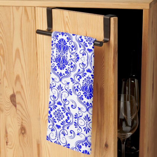 Blau-weiße Damask-Muster Elegant Geschirrtuch (Drittel gefaltet)