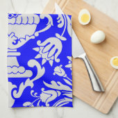 Blau-weiße Damask-Muster Elegant Geschirrtuch (Viertel Falte)