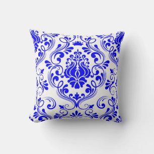 Blau-weiße Damask-Muster Elegant Kissen
