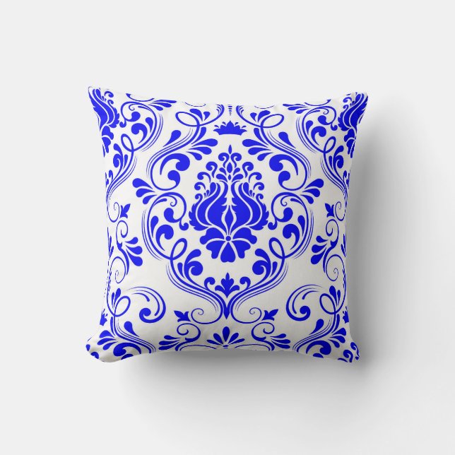 Blau-weiße Damask-Muster Elegant Kissen (Vorderseite)