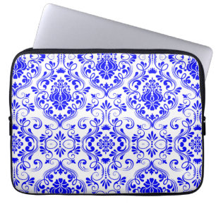 Blau-weiße Damask-Muster Elegant Laptopschutzhülle