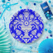 Blau-weiße Damask-Muster Elegant Pappteller (Party)