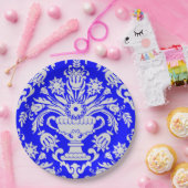 Blau-weiße Damask-Muster Elegant Pappteller (Party)