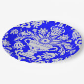 Blau-weiße Damask-Muster Elegant Pappteller (Schrägansicht)
