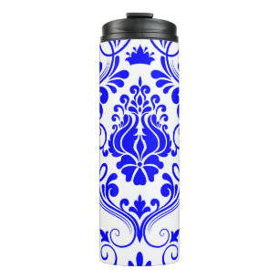 Blau-weiße Damask-Muster Elegant Thermosbecher