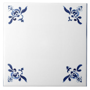 Blau Weiße Delft Blumenecke Flourish Fliese