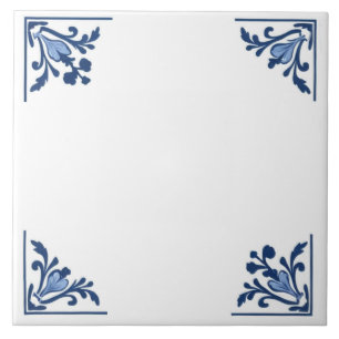 Blau Weiße Delft Einfaches Blumiges Eck-Ornament Fliese
