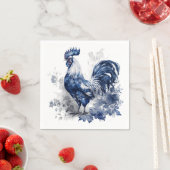 Blau-weiße Delft-Hahn mit Blume Serviette (Beispiel)