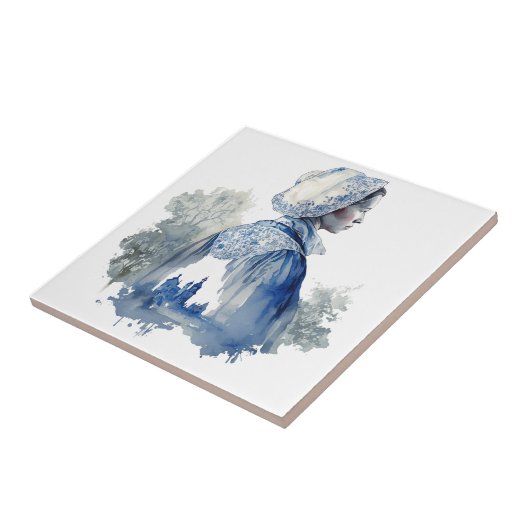 Blau-weiße Delft-Kunst mit einer Dorfszene Fliese (Seite)