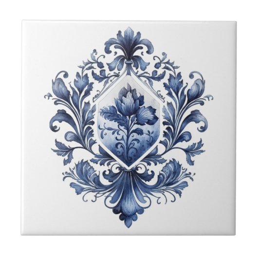 Blau-weiße Delft-Ziergegenstände mit Blume Fliese (Vorderseite)