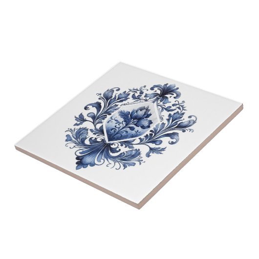 Blau-weiße Delft-Ziergegenstände mit Blume Fliese (Seite)