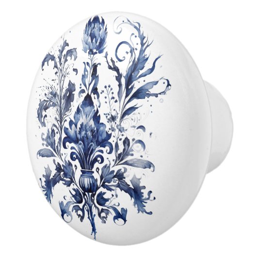 Blau-weiße Delft-Ziergegenstände mit Blume Keramikknauf (Rechts)