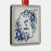 Blau-weiße Delft-Ziergegenstände mit Blume Ornament Aus Metall (Rechts)