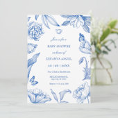 Blau-weiße, elegante Babydusche Einladung (Stehend Vorderseite)