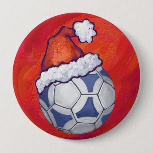 Blau-weiße festliche Fußball auf Rotem Grund Button