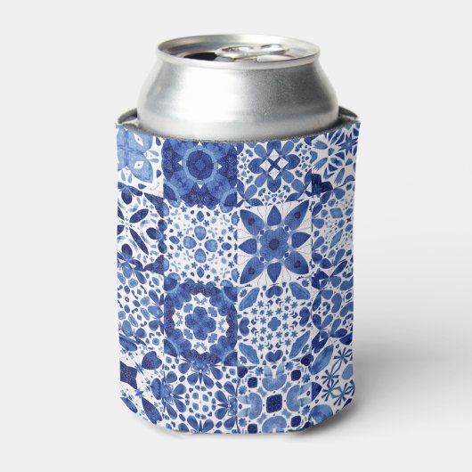 Blau-weiße Fliesenmuster Aquarell Dosenkühler (Kanne Vorderseite)