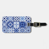 Blau-weiße Fliesenmuster Aquarell Gepäckanhänger (Vorderseite horizontal)