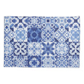 Blau-weiße Fliesenmuster Aquarell Kissenbezug (Rückseite-Links)