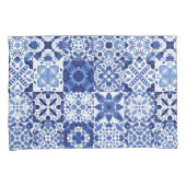 Blau-weiße Fliesenmuster Aquarell Kissenbezug (Vorderseite-Rechts)