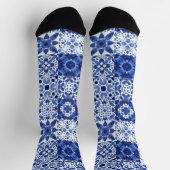 Blau-weiße Fliesenmuster Aquarell Socken (Oben)