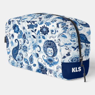 Blau-weiße Floral-Paisley-Monogramm Personalisiere Waschbeutel