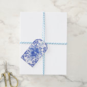 Blau-weiße Floral Tile mit Vogel Geschenkanhänger (Mit Garn)