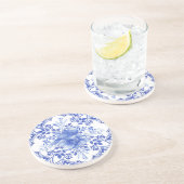 Blau-weiße Floral Tile mit Vogel Getränkeuntersetzer (Seite)