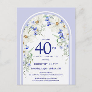 Blau-weiße florale Boho-Arch 40. Geburtstagsfeier Postkarte