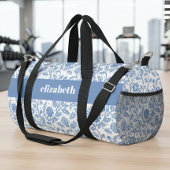 Blau Weiße Florale Botanische Mustername Modern Duffle Bag